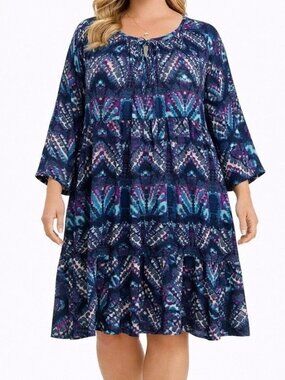 NEW Plus Size Womens Westbound NeckTie Dress Tencel Lyocell Scope Purple $109